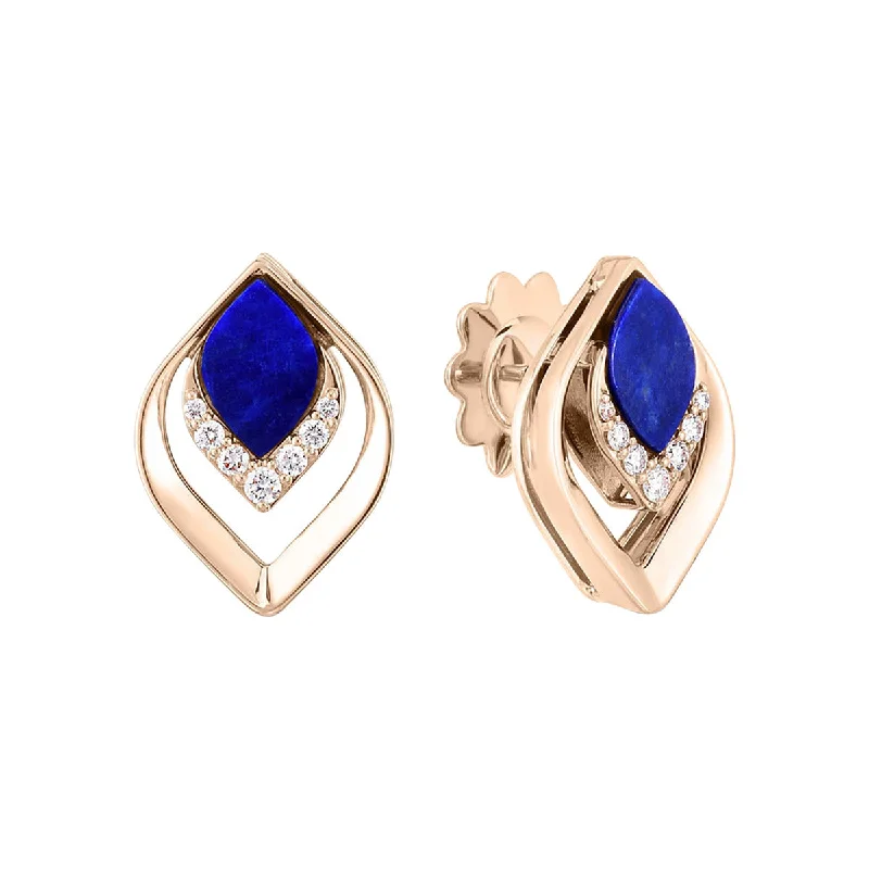 women’s heart-shaped earrings-Lapis and Diamond Petal Stud Earrings