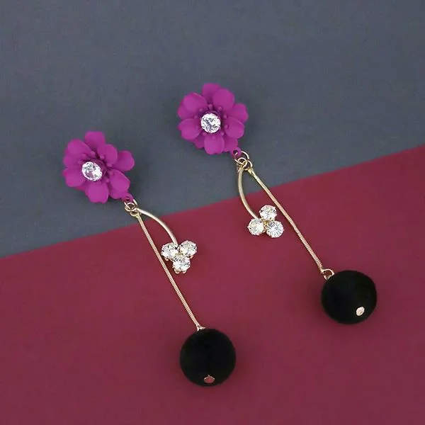 women’s gold earrings-Urthn Pink Floral Gold Plated Dangler Earrings  - 1315708D