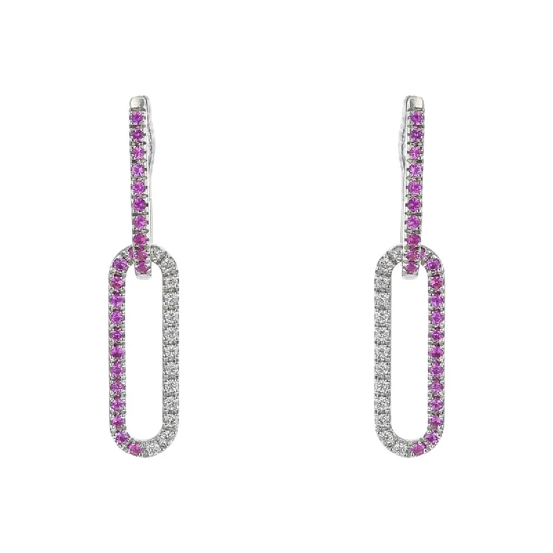 women’s infinity earrings-Pink Sapphire and Diamond Oval Link Drop Earrings