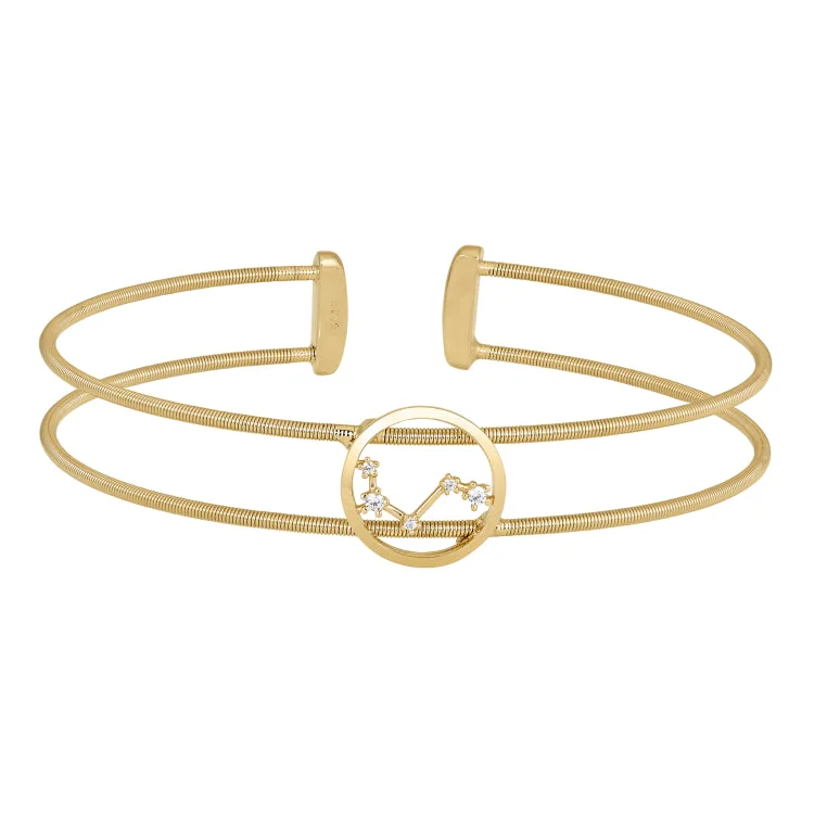 women’s vintage bracelets-Gold Finish Sterling Silver Cable Cuff Constellation Bracelet with Simulated Diamonds - Aries