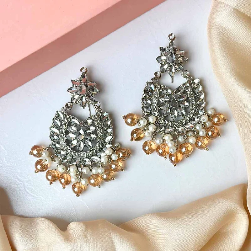 women’s diamond earrings-Sameera Earrings/Teeka Set (Silver Champagne)