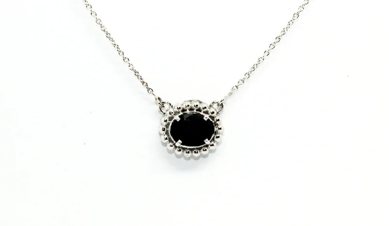 women’s charm necklaces-Blue Sapphire Prong Necklace 14k/18k White Gold