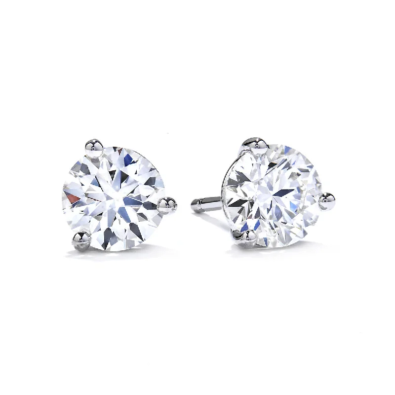 women’s oval earrings-Platinum Three-Prong Stud Earrings