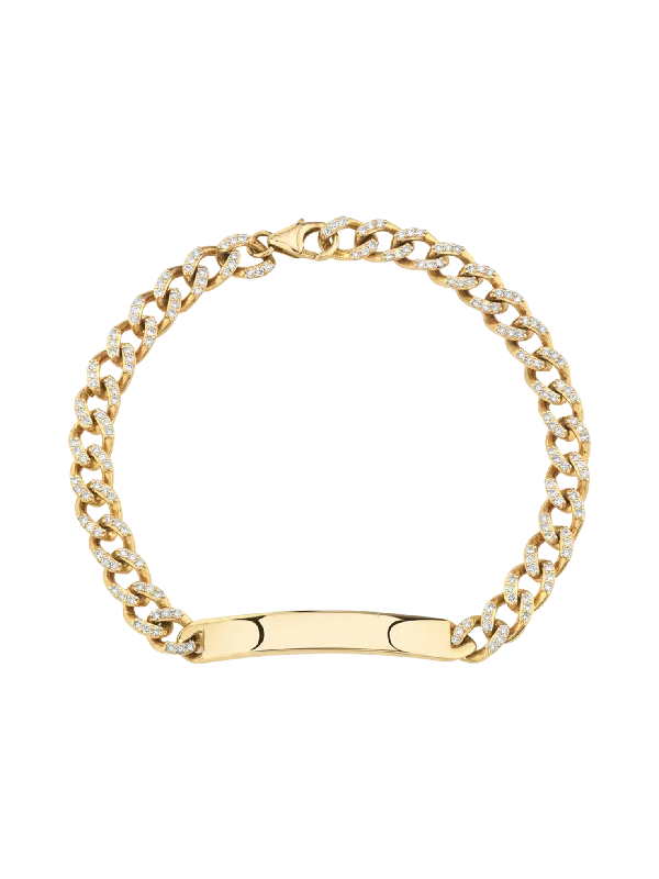 women’s charm bracelets-ID Curb Link Bracelet - White Diamond / 14k Yellow Gold