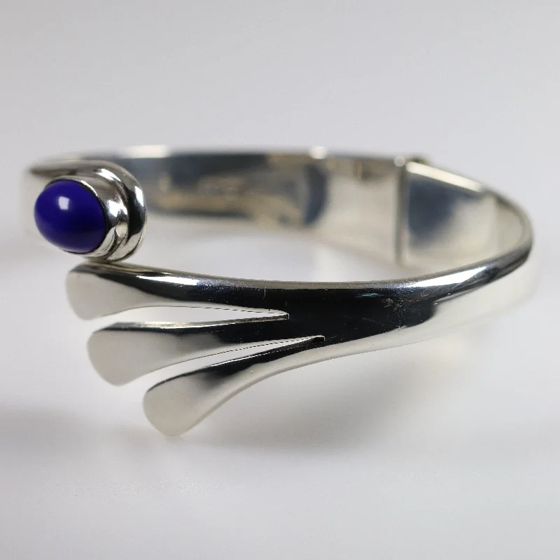 women’s classic bangles-Vintage Silver Mexican Jewelry | Lapis Lazuli Modernist Bracelet