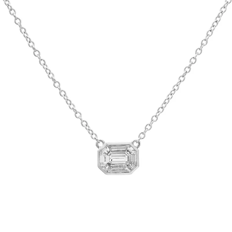 women’s bridal necklaces-Baguette Diamonds Octagonal Necklace, 18K White Gold