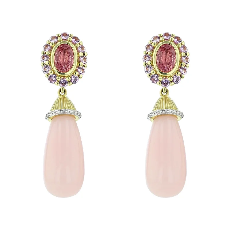 women’s cubic zirconia earrings-Pink Opal Drop Earrings with Padparadsha, Sapphire and Diamonds