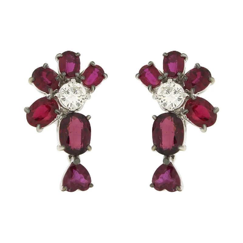 women’s luxury earrings-Multi-Shape Ruby and Diamond Drop Earrings