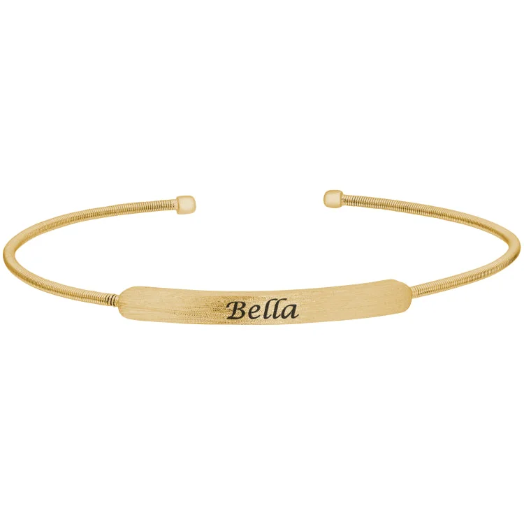 women’s cuff bangles-Gold Finish Sterling Silver Cable Cuff Bracelet Name Plate - ENGRAVED