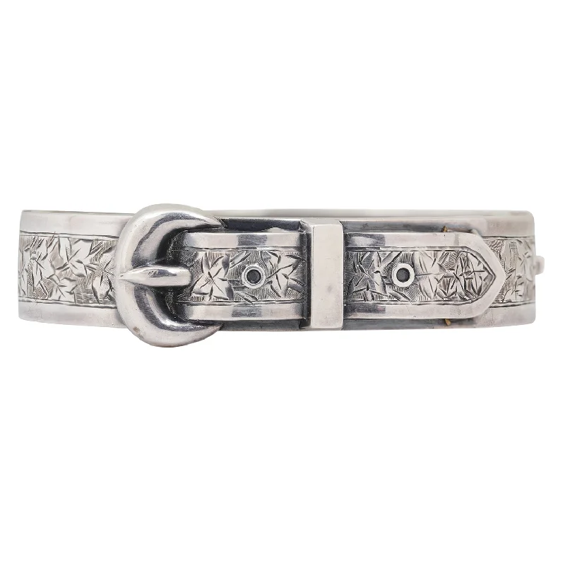 women’s delicate bracelets-Antique Silver Belt Buckle Bangle