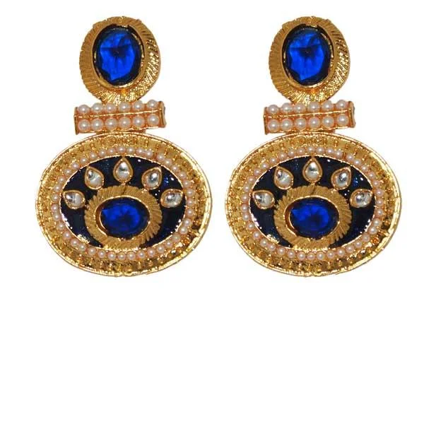 women’s tassel earrings-Kriaa Pearl Blue Austrian Stone Gold Plated Dangler Earrings - 1303138