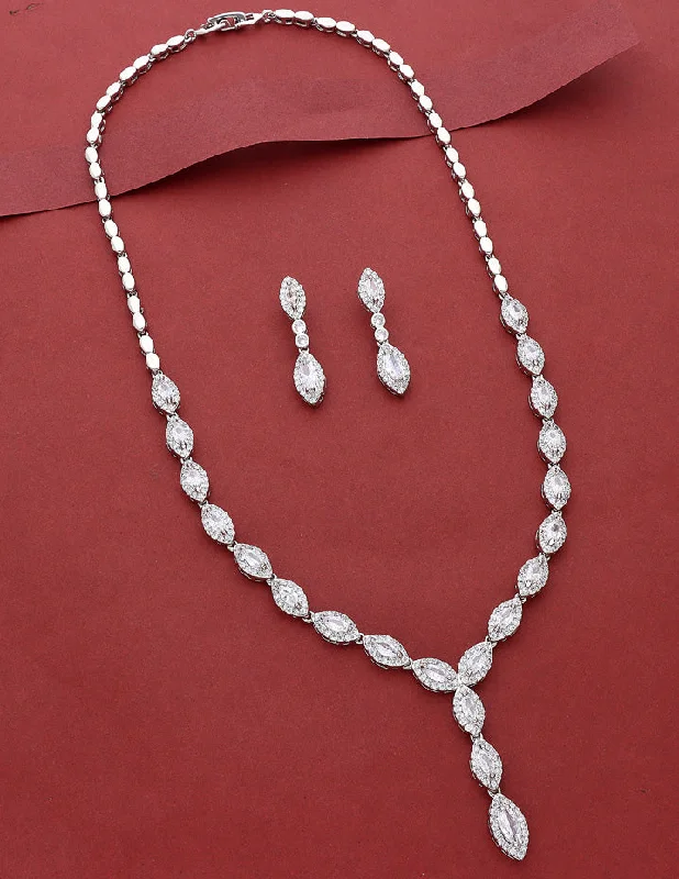 women’s classic necklaces-Designer Rhodium Polish Zirconia Necklace Set