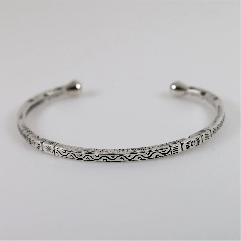 women’s anniversary bangles-Vintage Silver Jewelry | Solid Detailed Etched Cuff Bracelet