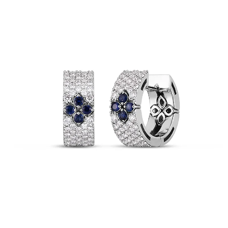 women’s big earrings-Pave Diamond Blue Sapphire Snap Hoop Earrings