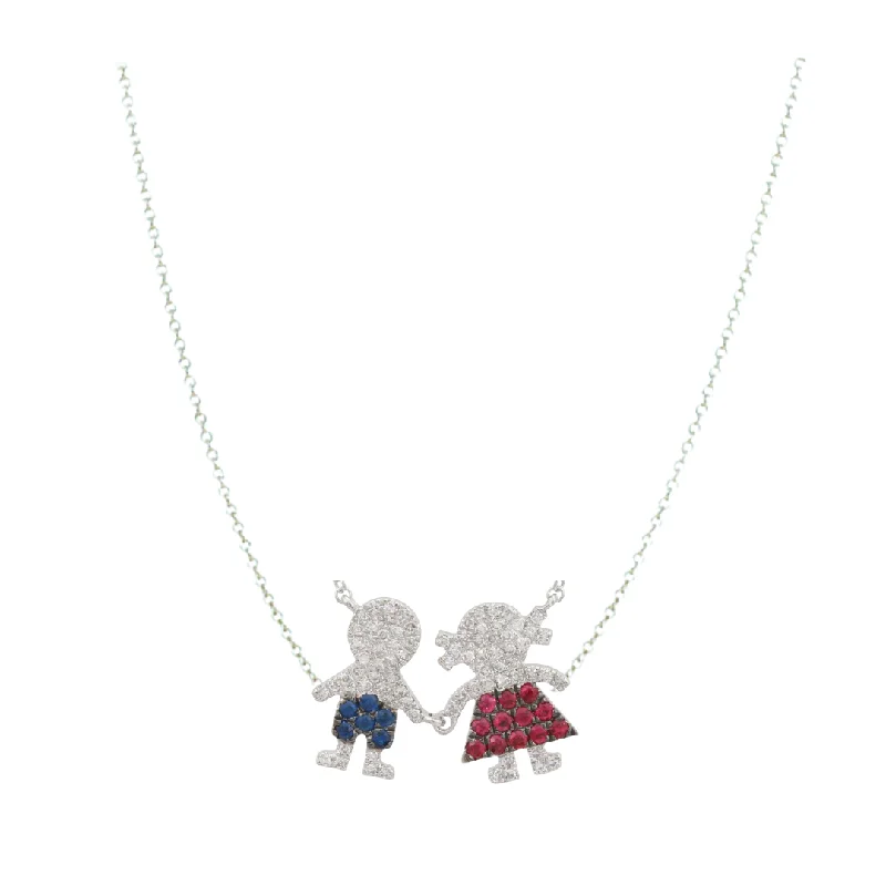 women’s casual necklaces-Boy and Girl Gemstone Necklace