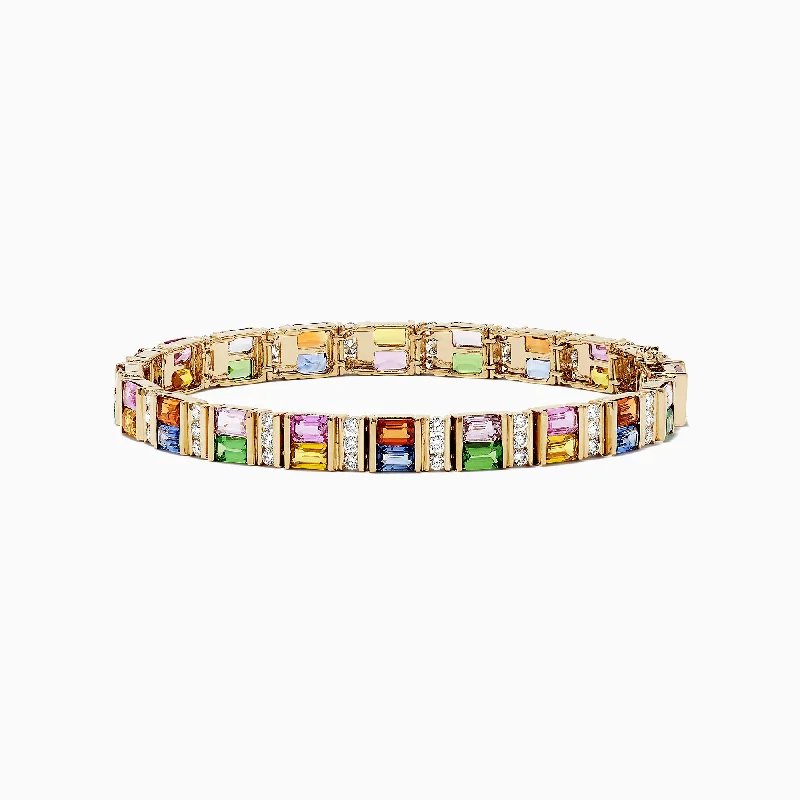 women’s adjustable bangles-Watercolors 14K Gold Multi Sapphire and Diamond Bracelet, 16.10 TCW