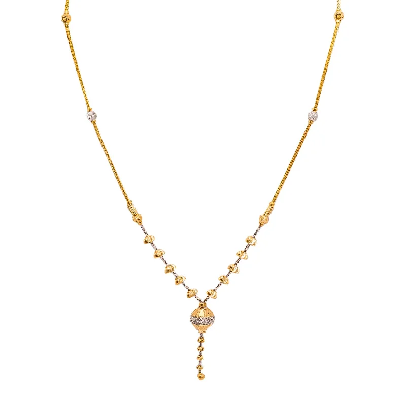 women’s handmade necklaces-22K Multi Tone Gold Necklace W/ Textured Bead Lariat Pendant & Rounded Link Chain