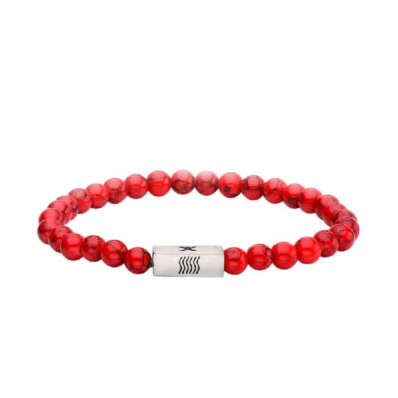 women’s sapphire bracelets-Inox Jewelry 6mm Stainless Steel Red Howlite Gemstone 8" Bracelet BREL04