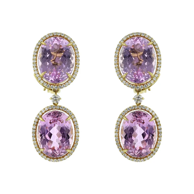 women’s infinity earrings-Oval Kunzite and Diamond Halo Drop Earrings