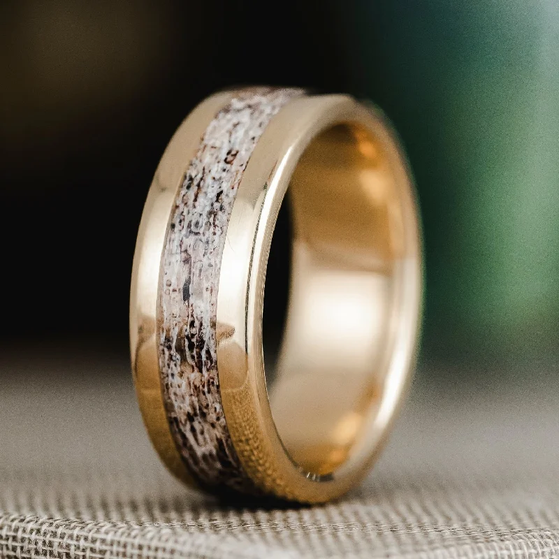 women’s sophisticated engagement rings-The Marksman | Men's Gold Wedding Band with Elk Antler