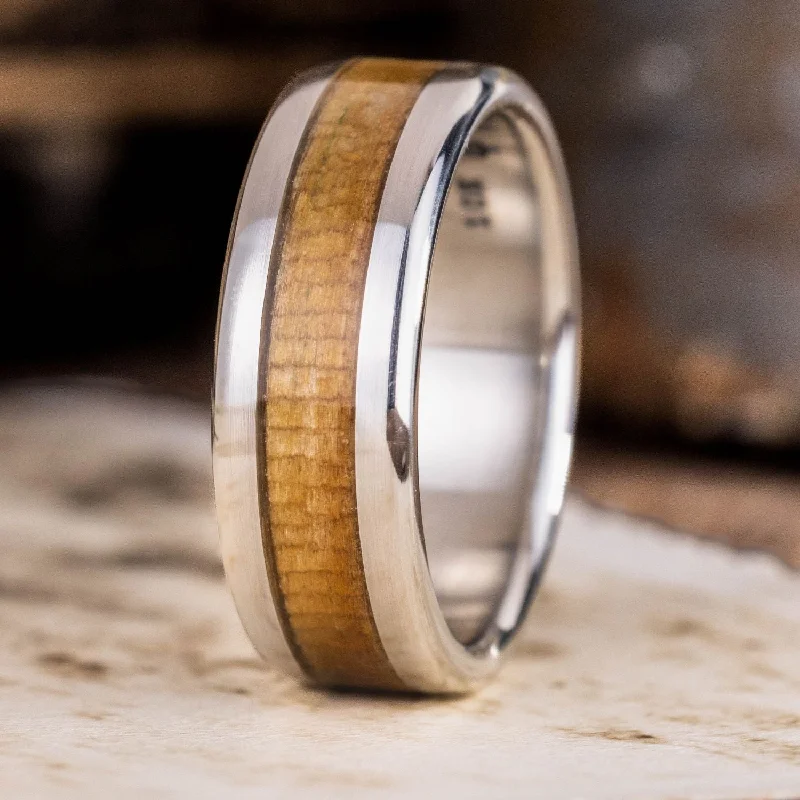 women’s oval diamond engagement rings-The USS Texas | Men's Gold Wedding Band with Battleship Wood Inlay