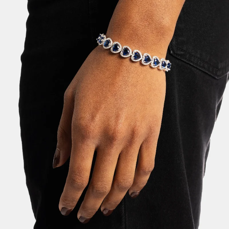 women’s friendship bracelets-Sapphire Heart Tennis Bracelet