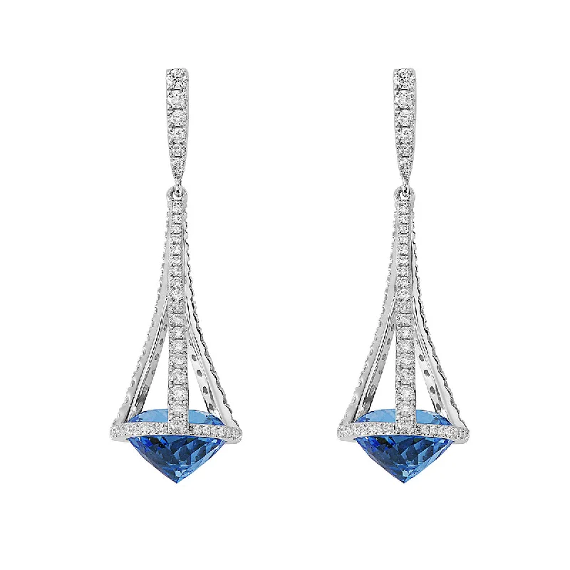 women’s flower earrings-Pastel Diamond Chandelier London Blue Topaz Earrings