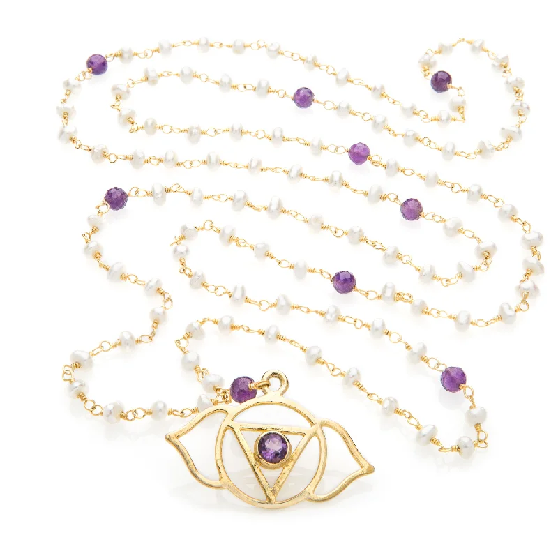 women’s ruby necklaces-Agya Chakra Pendant Necklace- Pearl & Amethyst