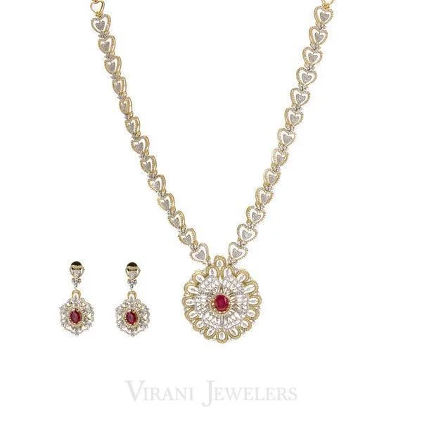 women’s pearl necklaces-15.65 CT Diamond Necklace and Earring Set W/ Heart Shaped Chain Link