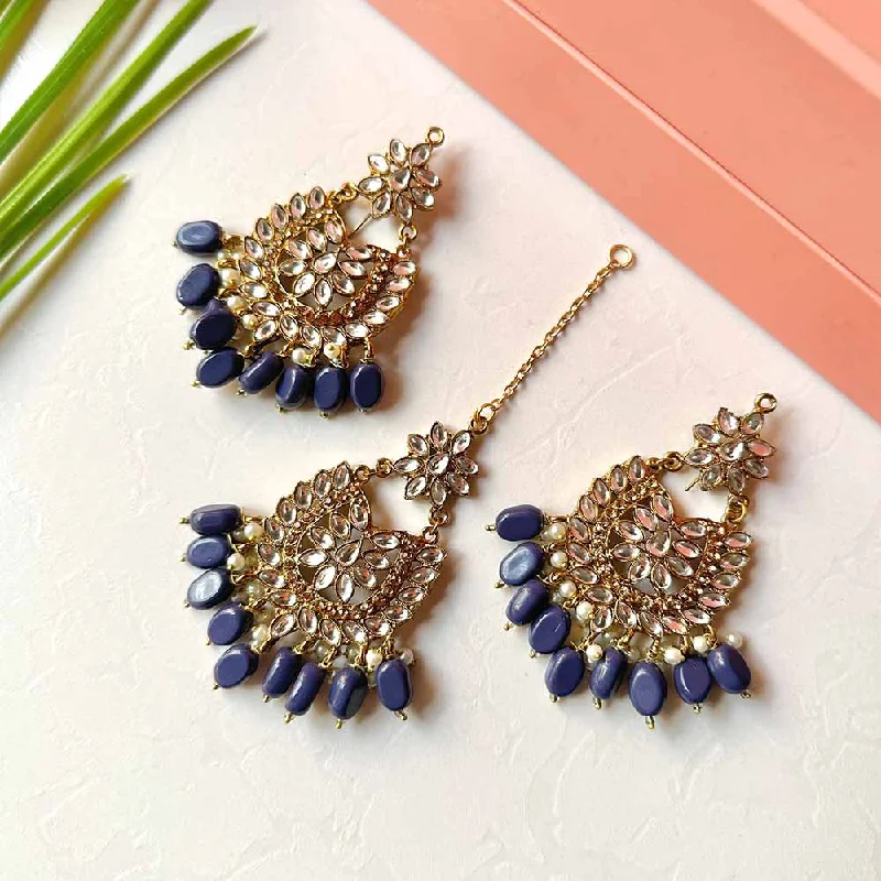 women’s fashion earrings-Sameera Earrings/Teeka Set (Blue)