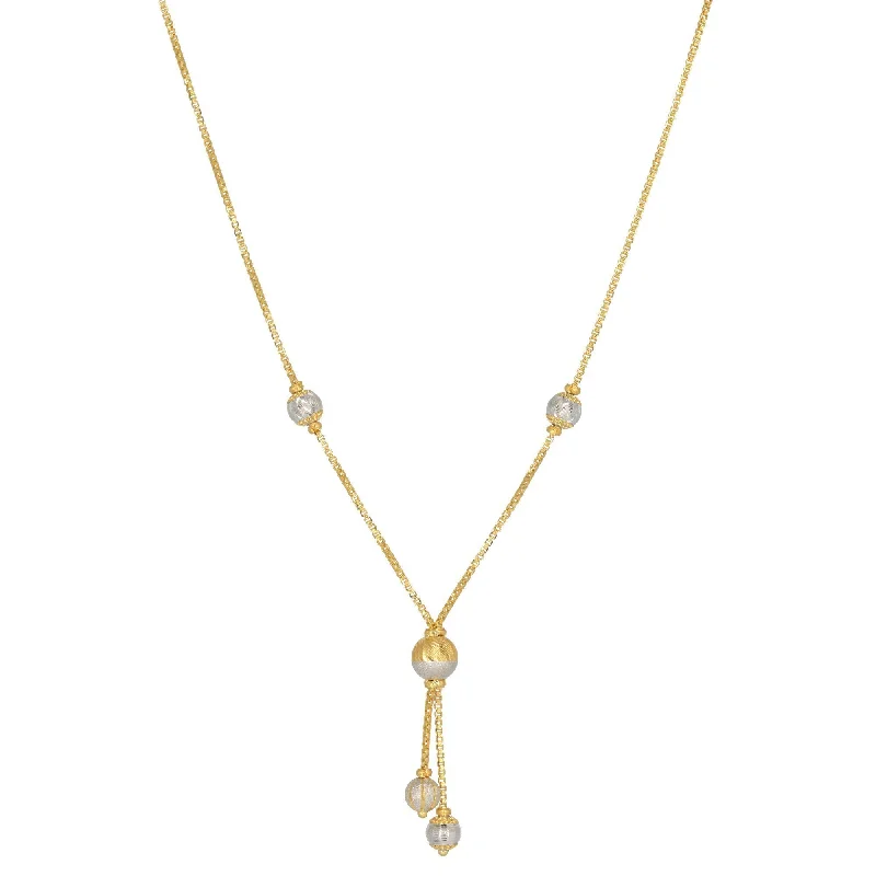 women’s bold statement necklaces-22K Yellow Gold Box Link Chain Necklace W/ Two Tone Gold Bead Accents