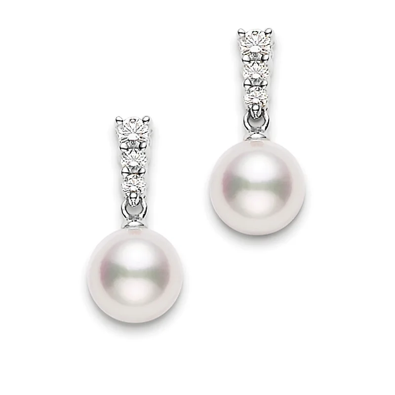 women’s oval earrings-Morning Dew Akoya Cultured Pearl Earrings in 18K White Gold