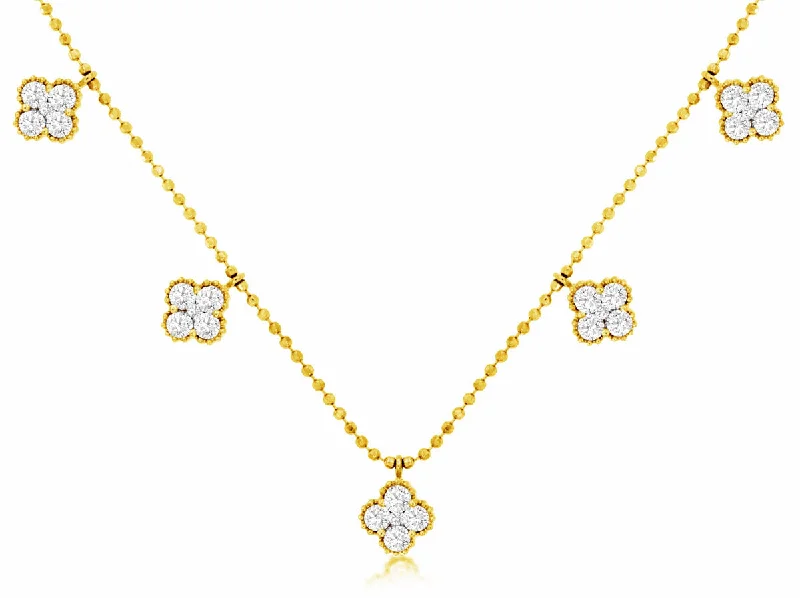 women’s vintage pendant necklaces-Yellow Gold Diamond Motif Station Necklace