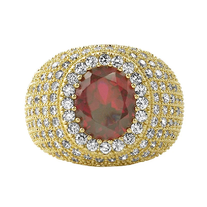 women’s birthstone rings-Lab Ruby Masterpiece Bling Bling Micro Pave Ring