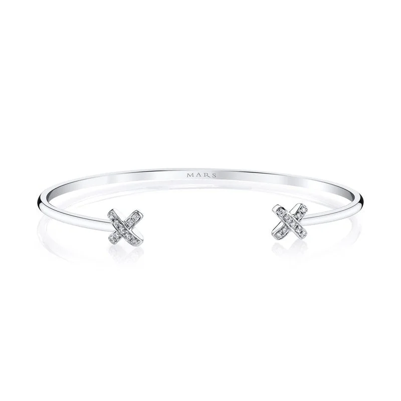 women’s delicate bracelets-14K White Gold 0.16ct. Diamond "X" Pattern Bangle Cuff Bracelet