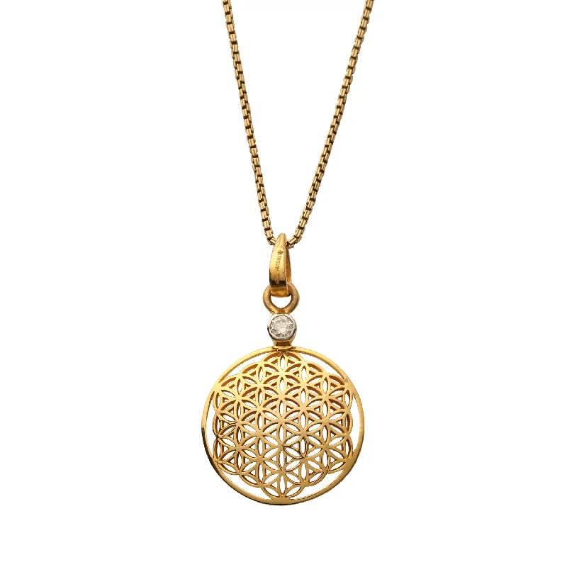 women’s vintage pendant necklaces-18kt Gold Flower of Life Pendant Necklace with Diamond Mount