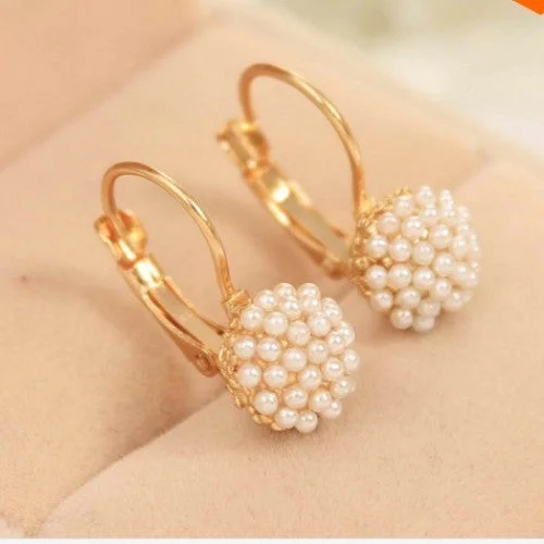 women’s wedding earrings-Cuff Earring - Pearl Beads Stud Earrings