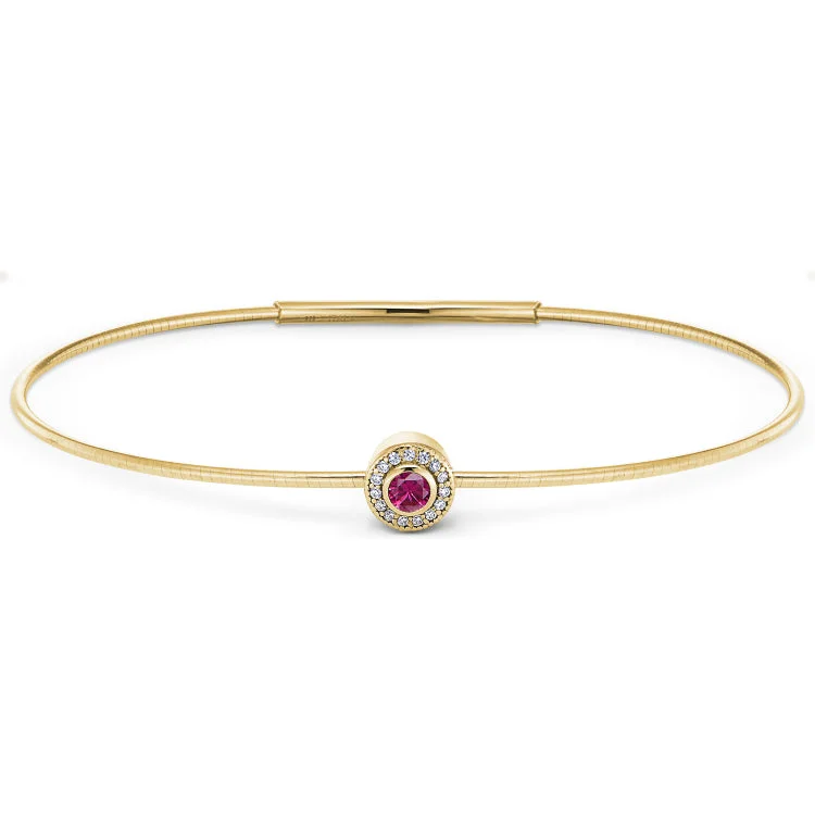 women’s crystal bracelets-Gold Finish Finish Sterling Silver Round Simulated Ruby Birth Gem Bracelet with Simulated Diamonds