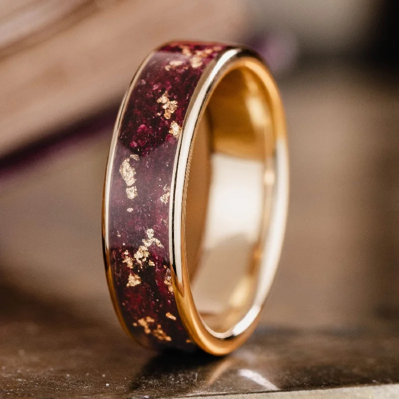 women’s antique engagement rings-The Rose | Women's Gold Wedding Band with Rose Petals & Gold Flakes