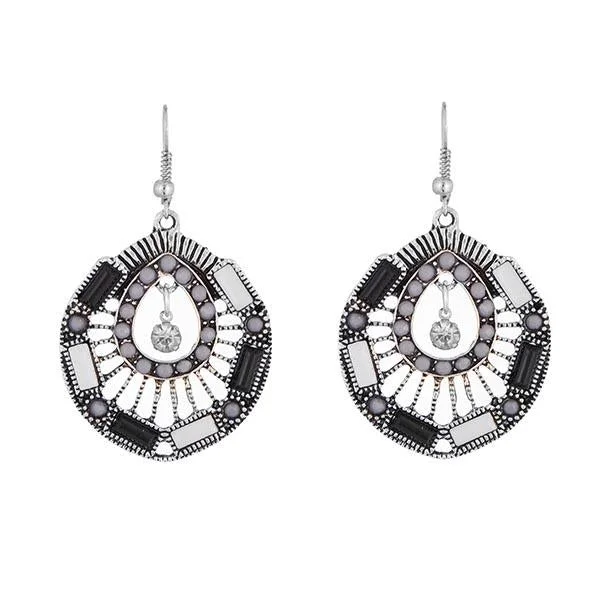 women’s custom-designed earrings-Urthn White Resin Stone Rhodium Plated Dangler Earrings - 1311816B