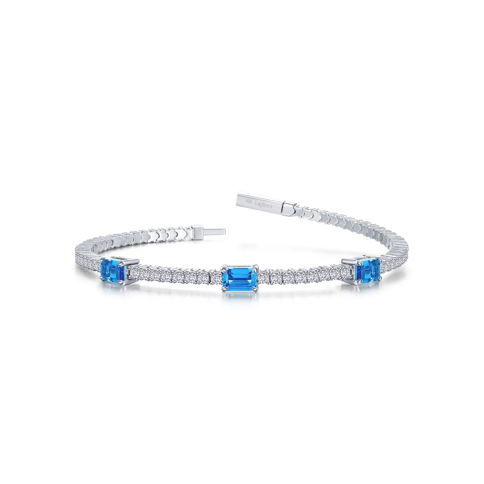 women’s leather bracelets-Lafonn Simulated Diamond Blue Topaz Station Flexible Tennis Bracelet B0200BTP68