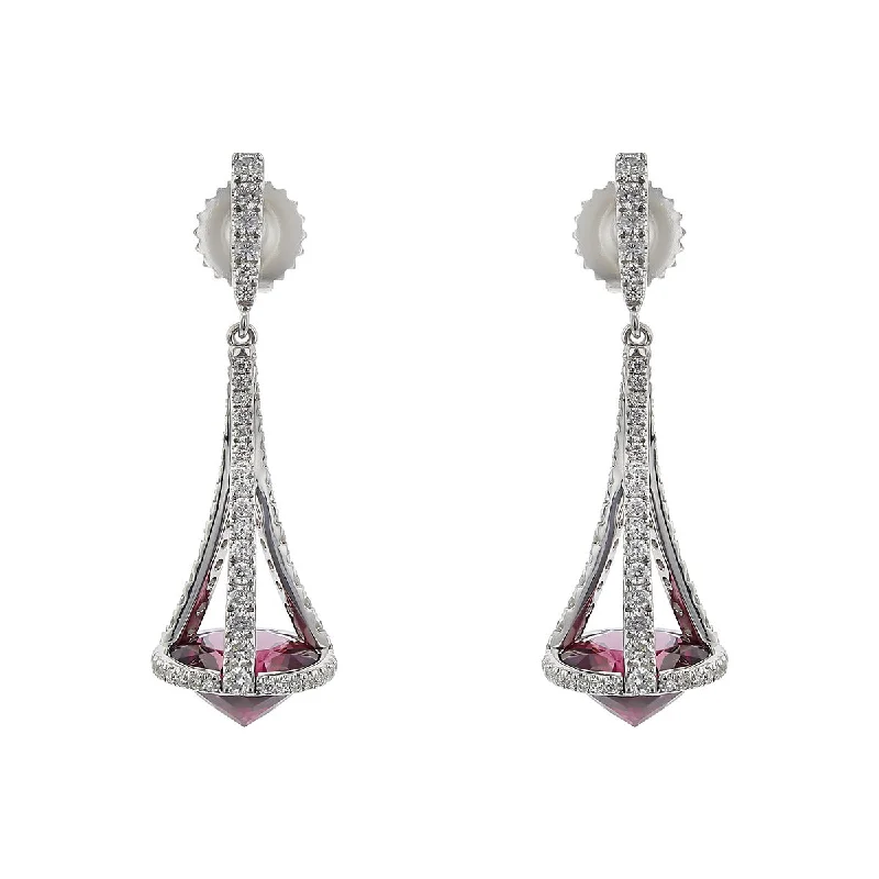 women’s cubic zirconia earrings-Pastel Diamond Chandelier Garnet Drop Earrings