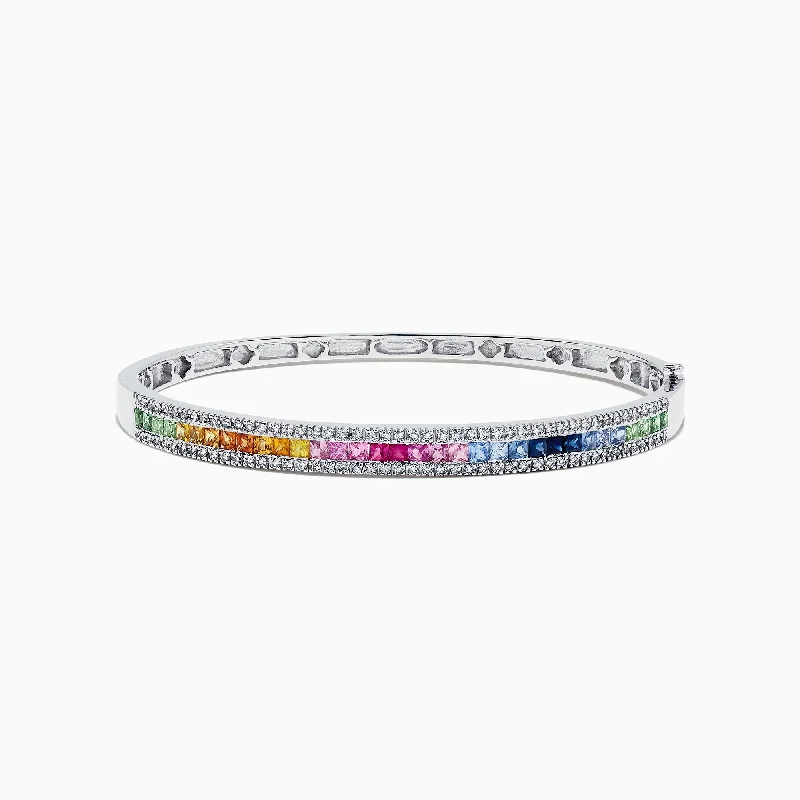 women’s solid gold bracelets-Watercolors 14K White Gold Multi Sapphire & Diamond Bangle, 3.60 TCW