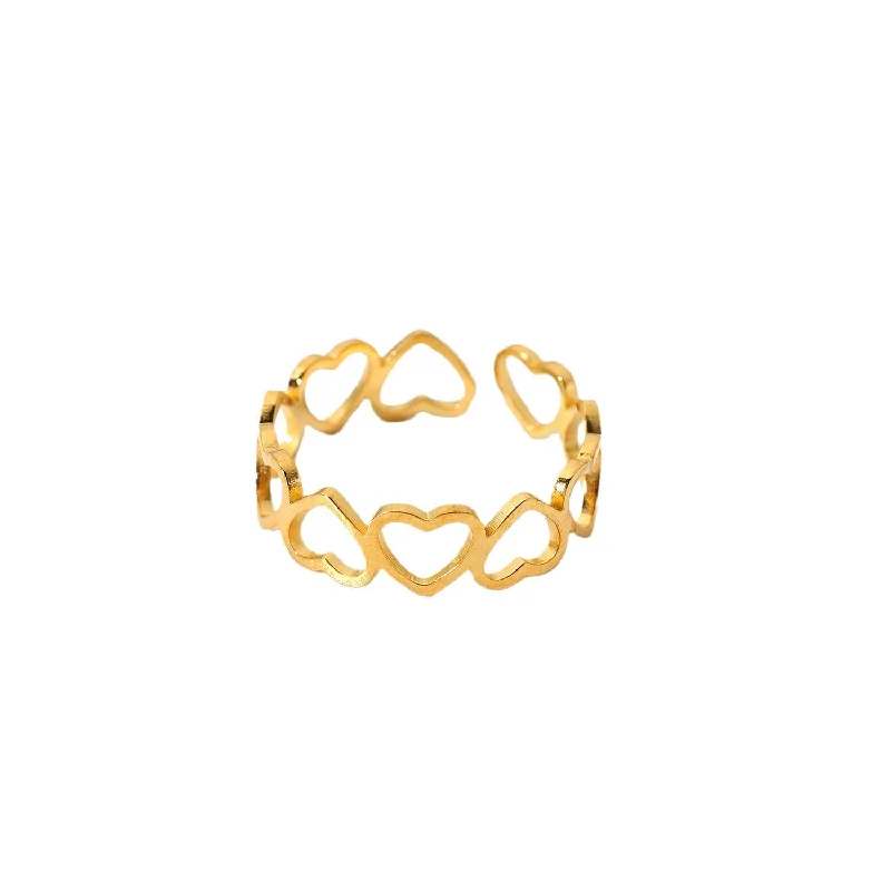 women’s statement rings-Women Heart Geometric Stainless Steel 18K Gold Plated Rings