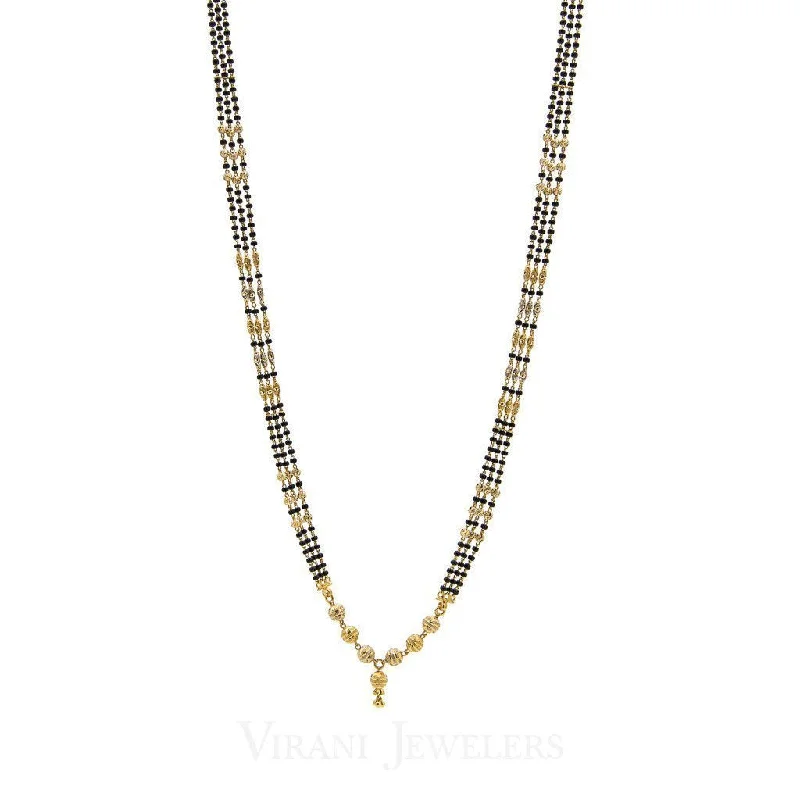 women’s adjustable necklaces-22K Yellow Gold Mangalsutra Necklace W/3 Strands of Dark & Gold Beads Accents