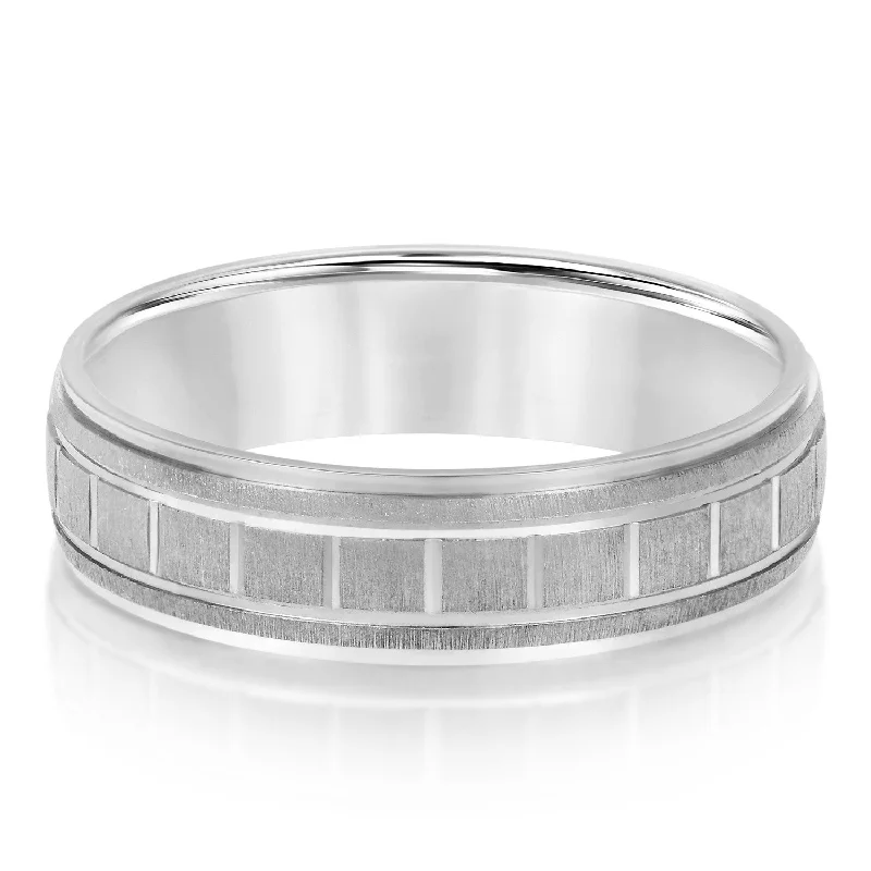 women’s exclusive engagement rings-Men's Box-Patterned Brushed Wedding Band