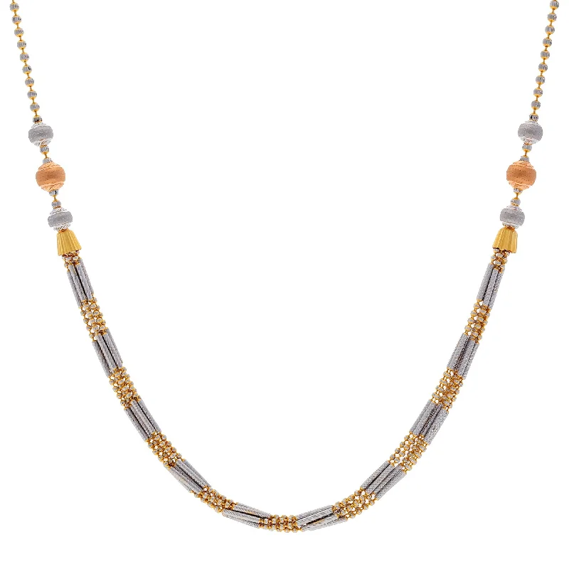 women’s art deco necklaces-22K Multi Tone Gold Necklace W/ Multi Strands of Gold Pipe & Ball Beads