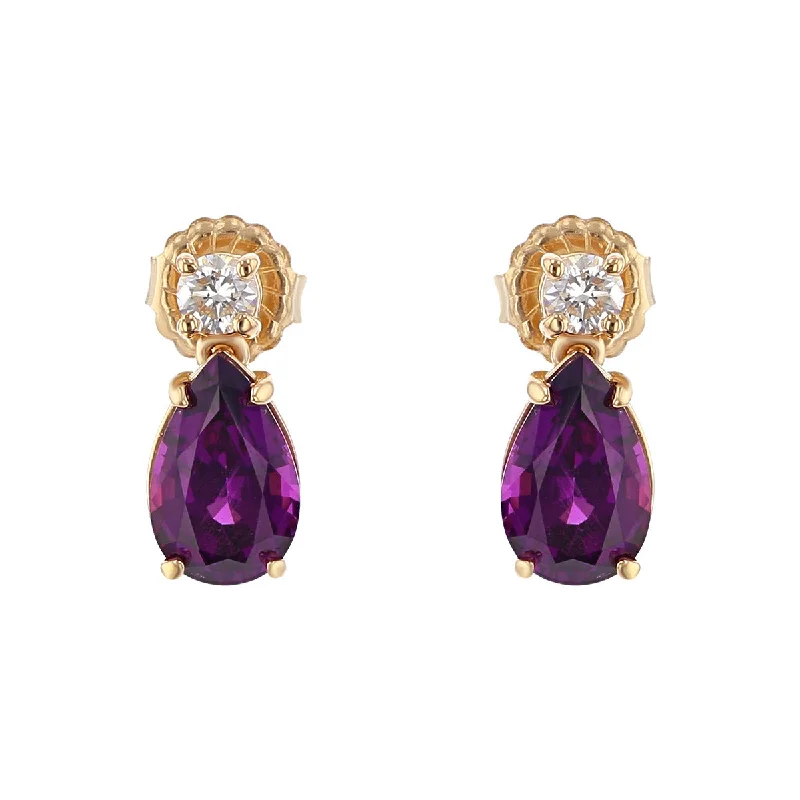 women’s butterfly earrings-Mozambique Rhodolite Garnet and Diamond Drop Earrings