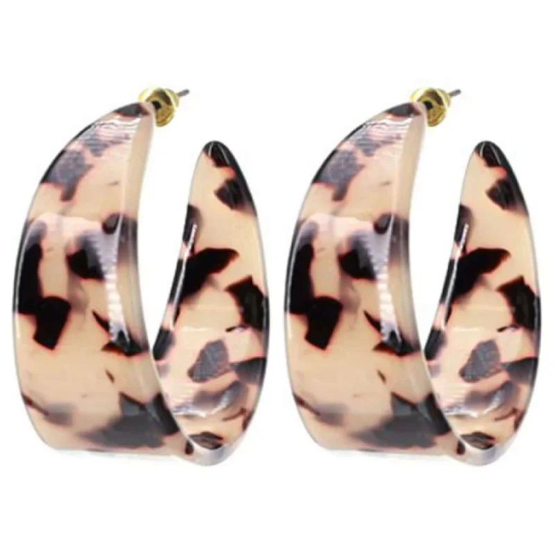 women’s art deco earrings-Black & White Chunky Hoop Earrings