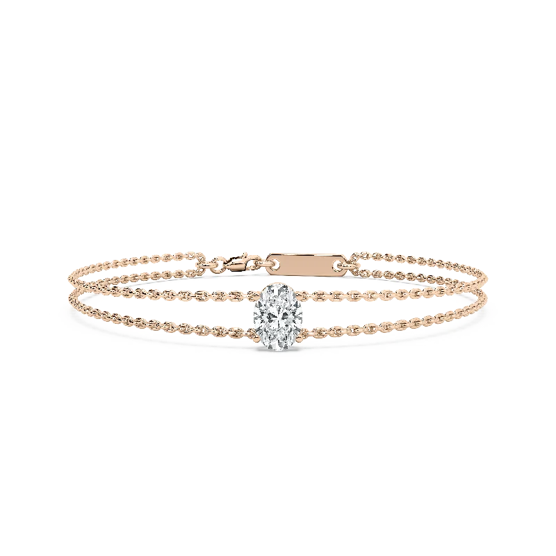 women’s engraved bangles-Oval Solitaire Chain Bracelet